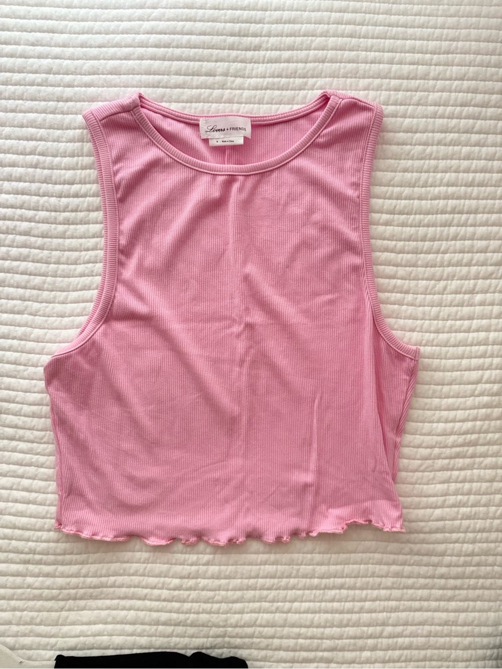 Lovers + Friends Pink Ribbed Cropped Tank